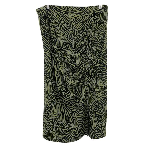 Michael Kors XL Extra Large Midi Skirt Green Ruched Zebra Slit Women EUC - Picture 1 of 6